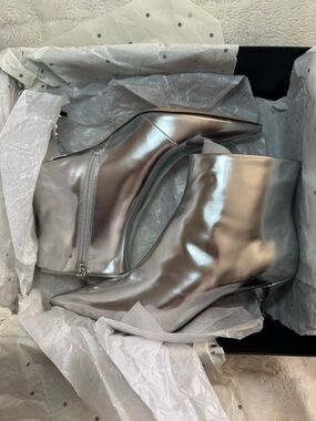 kate spade Metallic Silver Pointed-Toe Ankle Booties